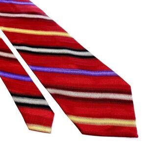 Zanzara‎ Red Multi-Colored Striped Woven Silk Tie